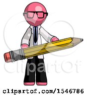 Poster, Art Print Of Pink Doctor Scientist Man Writer Or Blogger Holding Large Pencil