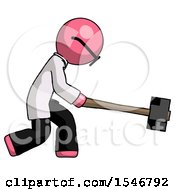 Poster, Art Print Of Pink Doctor Scientist Man Hitting With Sledgehammer Or Smashing Something