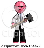 Poster, Art Print Of Pink Doctor Scientist Man With Sledgehammer Standing Ready To Work Or Defend