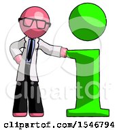 Poster, Art Print Of Pink Doctor Scientist Man With Info Symbol Leaning Up Against It