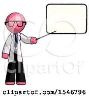 Pink Doctor Scientist Man Giving Presentation In Front Of Dry-Erase Board