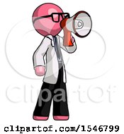 Pink Doctor Scientist Man Shouting Into Megaphone Bullhorn Facing Right