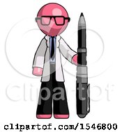 Pink Doctor Scientist Man Holding Large Pen