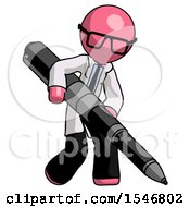 Pink Doctor Scientist Man Writing With A Really Big Pen