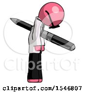 Pink Doctor Scientist Man Impaled Through Chest With Giant Pen