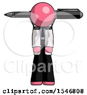 Pink Doctor Scientist Man Head Impaled With Pen