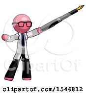 Poster, Art Print Of Pink Doctor Scientist Man Pen Is Mightier Than The Sword Calligraphy Pose