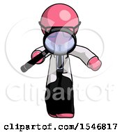 Poster, Art Print Of Pink Doctor Scientist Man Looking Down Through Magnifying Glass