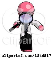 Pink Doctor Scientist Man Looking Down Through Magnifying Glass