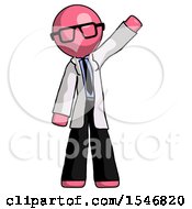 Pink Doctor Scientist Man Waving Emphatically With Left Arm