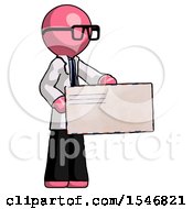 Poster, Art Print Of Pink Doctor Scientist Man Presenting Large Envelope