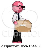 Poster, Art Print Of Pink Doctor Scientist Man Holding Package To Send Or Recieve In Mail