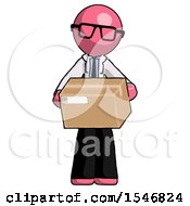 Pink Doctor Scientist Man Holding Box Sent Or Arriving In Mail