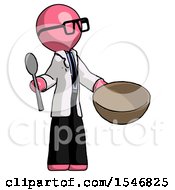 Poster, Art Print Of Pink Doctor Scientist Man With Empty Bowl And Spoon Ready To Make Something