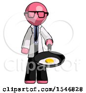 Pink Doctor Scientist Man Frying Egg In Pan Or Wok
