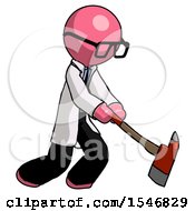 Poster, Art Print Of Pink Doctor Scientist Man Striking With A Red Firefighters Ax