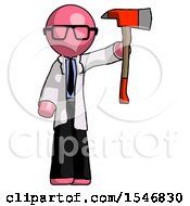 Pink Doctor Scientist Man Holding Up Red Firefighters Ax