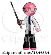 Poster, Art Print Of Pink Doctor Scientist Man Standing Up With Ninja Sword Katana