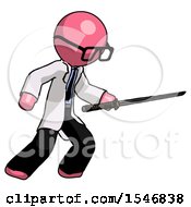 Poster, Art Print Of Pink Doctor Scientist Man Stabbing With Ninja Sword Katana