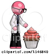 Poster, Art Print Of Pink Doctor Scientist Man With Giant Cupcake Dessert