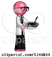 Pink Doctor Scientist Man Holding Noodles Offering To Viewer