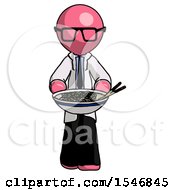 Poster, Art Print Of Pink Doctor Scientist Man Serving Or Presenting Noodles