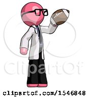 Pink Doctor Scientist Man Holding Football Up