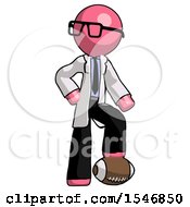 Pink Doctor Scientist Man Standing With Foot On Football