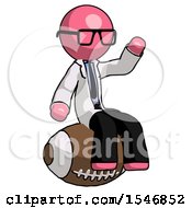 Poster, Art Print Of Pink Doctor Scientist Man Sitting On Giant Football