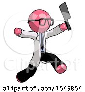 Poster, Art Print Of Pink Doctor Scientist Man Psycho Running With Meat Cleaver