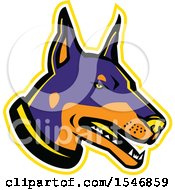 Doberman Pinscher Dog Mascot Head With A Yellow Outline