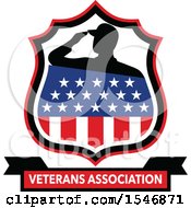 Poster, Art Print Of Silhouetted American Soldier Saluting In An American Shield Over A Veterans Association Banner