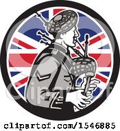 Poster, Art Print Of Retro Male Bagpiper In A Union Jack Flag Circle