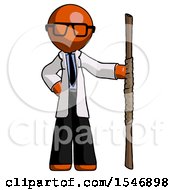 Poster, Art Print Of Orange Doctor Scientist Man Holding Staff Or Bo Staff