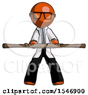 Orange Doctor Scientist Man Bo Staff Kung Fu Defense Pose
