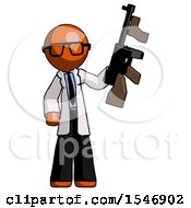 Poster, Art Print Of Orange Doctor Scientist Man Holding Tommygun