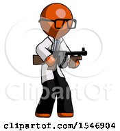 Poster, Art Print Of Orange Doctor Scientist Man Tommy Gun Gangster Shooting Pose
