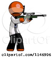 Poster, Art Print Of Orange Doctor Scientist Man Shooting Sniper Rifle
