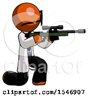 Poster, Art Print Of Orange Doctor Scientist Man Kneeling Shooting Sniper Rifle