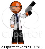 Poster, Art Print Of Orange Doctor Scientist Man Holding Handgun