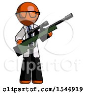 Poster, Art Print Of Orange Doctor Scientist Man Holding Sniper Rifle Gun