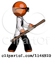 Poster, Art Print Of Orange Doctor Scientist Man Holding Bo Staff In Sideways Defense Pose