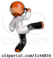Orange Doctor Scientist Man Kick Pose