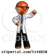 Poster, Art Print Of Orange Doctor Scientist Man Waving Left Arm With Hand On Hip