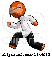 Poster, Art Print Of Orange Doctor Scientist Man Running Fast Left