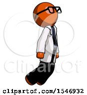 Poster, Art Print Of Orange Doctor Scientist Man Floating Through Air Right