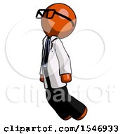 Poster, Art Print Of Orange Doctor Scientist Man Floating Through Air Left