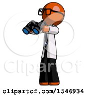 Poster, Art Print Of Orange Doctor Scientist Man Holding Binoculars Ready To Look Left