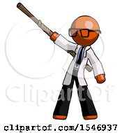 Orange Doctor Scientist Man Bo Staff Pointing Up Pose