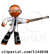 Orange Doctor Scientist Man Bo Staff Pointing Right Kung Fu Pose
